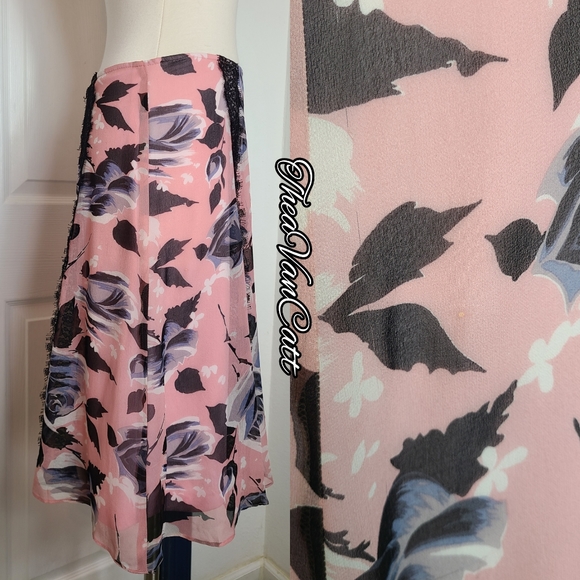 Betsey Johnson New York๐น roses floral sheer overlay lace details midi skirt 90s - Picture 5 of 8